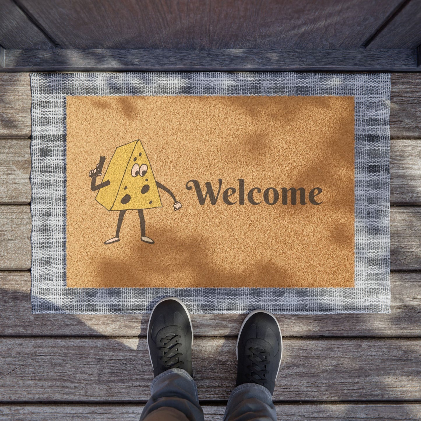 Cheeseman with gun doormat